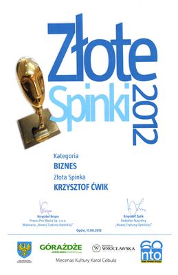 Złota Spinka 2012 dla Pana Krzysztofa Ćwika Pro-Vent