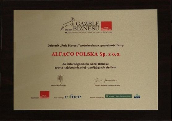 Gazela Biznesu 2012 dla Alfaco Polska