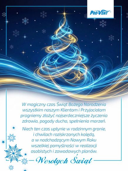 Świąteczna kartka z życzeniami od firmy Pro-Vent