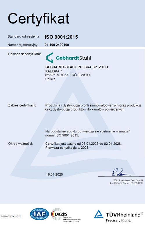 certyfikat ISO 9001:2015