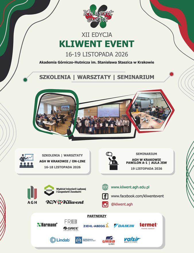Ulotka dotycząca XII Kliwent Event — konferencja branży HVAC&R w AGH