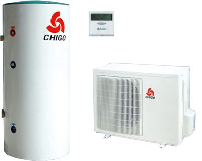 Pompy ciepła firmy CHIGO ze zbiornikiem z dwiema wężownicami i czynnikiem chłodniczym R410A