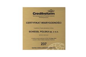 Certyfikat Wiarygodności Creditreform dla firmy Schiessl