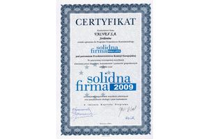 Certyfikat Solidna Firma 2009 dla Valvex