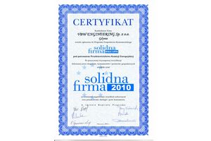Certyfikat Solidna Firma 2010 dla VBW Engineering