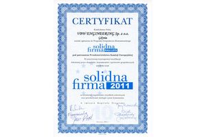 Certyfikat Solidna Firma 2011 dla VBW Engineering